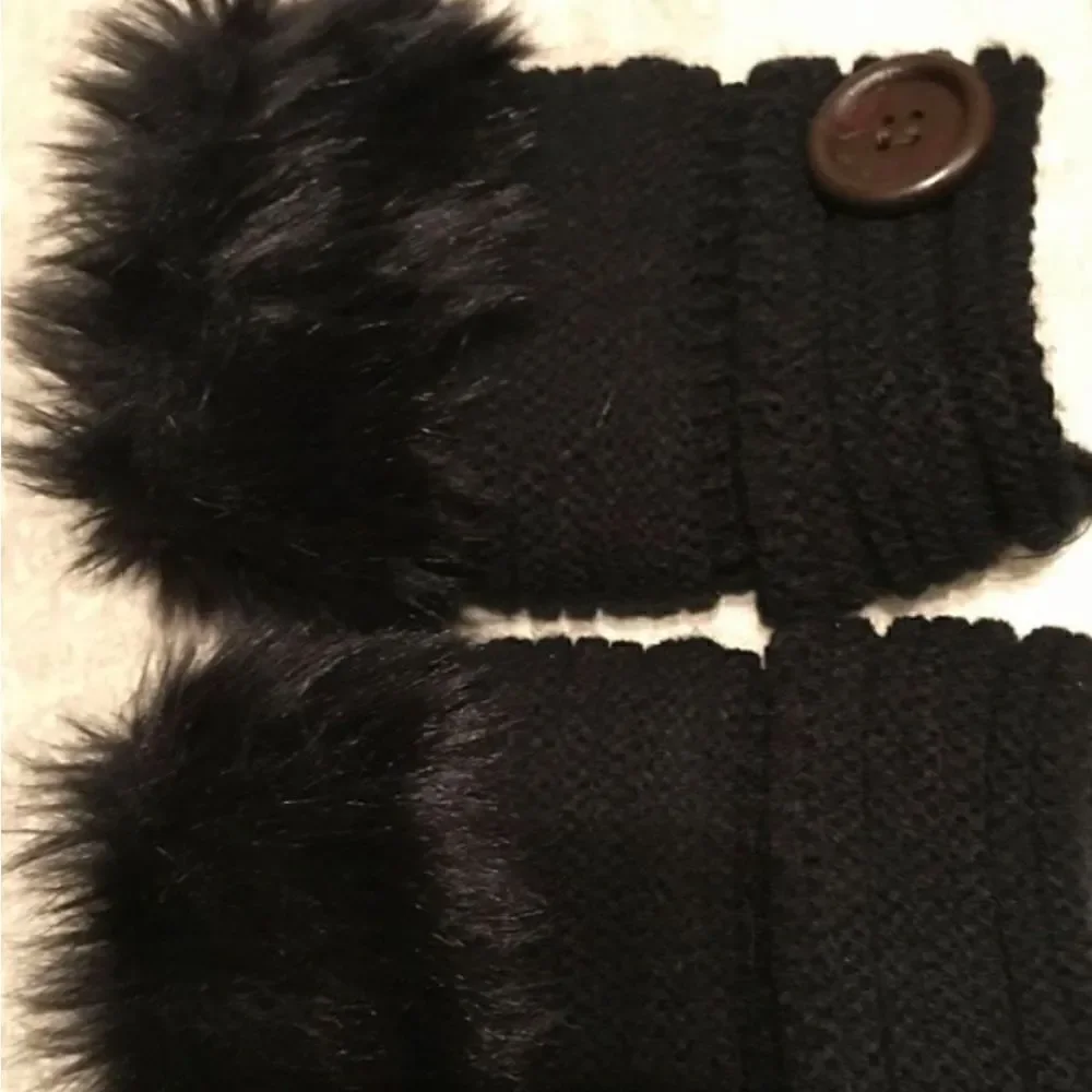 Fingerless,  knitted gloves faux rabbit fur super cute .